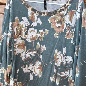 Floral Glitzy Girl Top With Leopard Detail